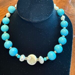 Turquoise and Pearl Beaded Necklace